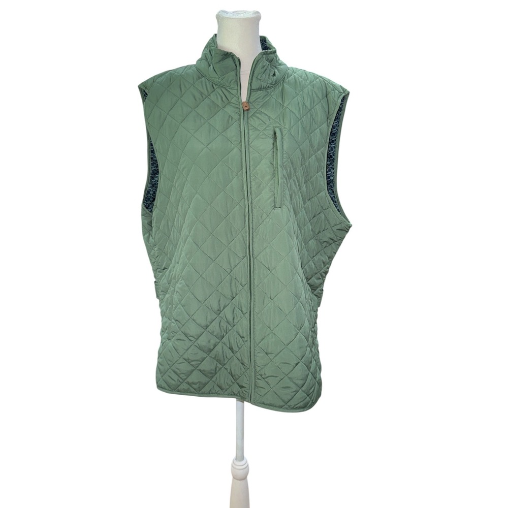 Crown & Ivy Sewing Down South Mens Green Quilted Full Zip Vest Large Sage